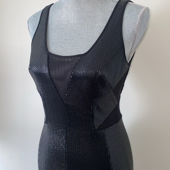 BCBG Max Azria Fatale Bodycon Sequin Sheer Panel Party Dress Black Size 6 - Picture 5 of 16